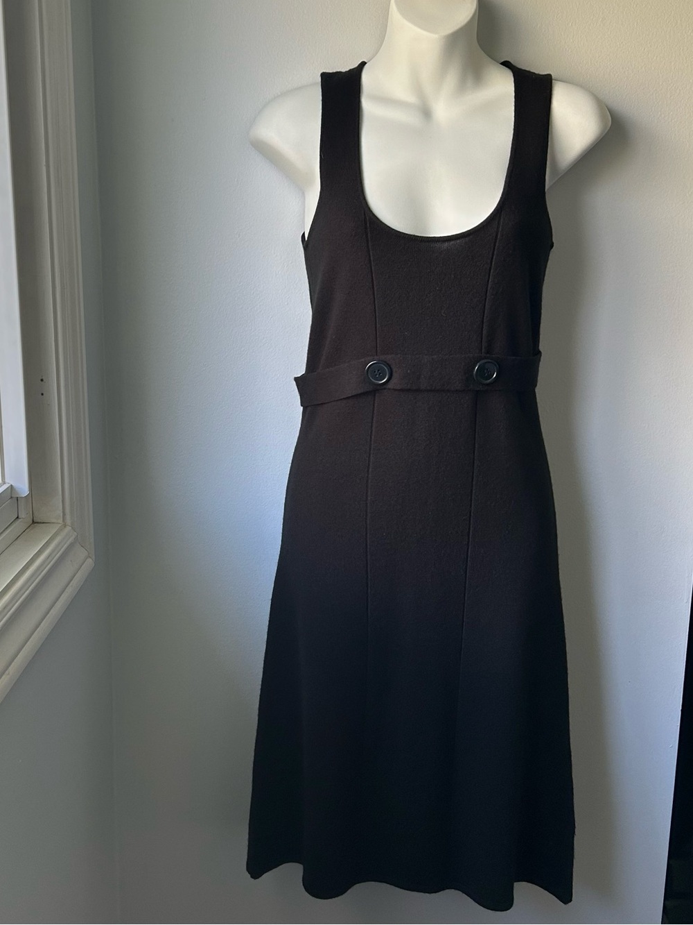 Majora Classic Black Knit Sleeveless Midi Dress with Button Waist